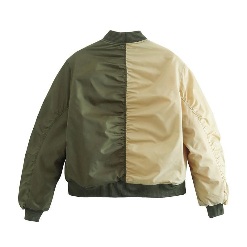 Womens Y2K Streetwear Oversized Color-Block Pilot Jacket Cotton Puffer Coat