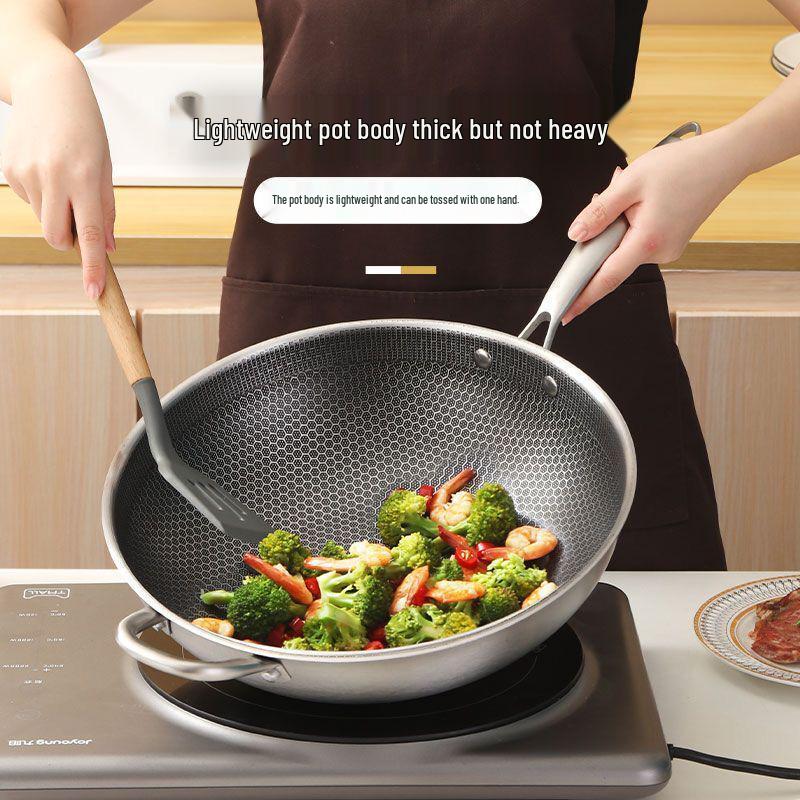 Stainless Steel Non-Stick Honeycomb Wok - Thickened Universal Pan for Induction & Gas Cooking. Ideal for Stir-Fry and Business Gifts.