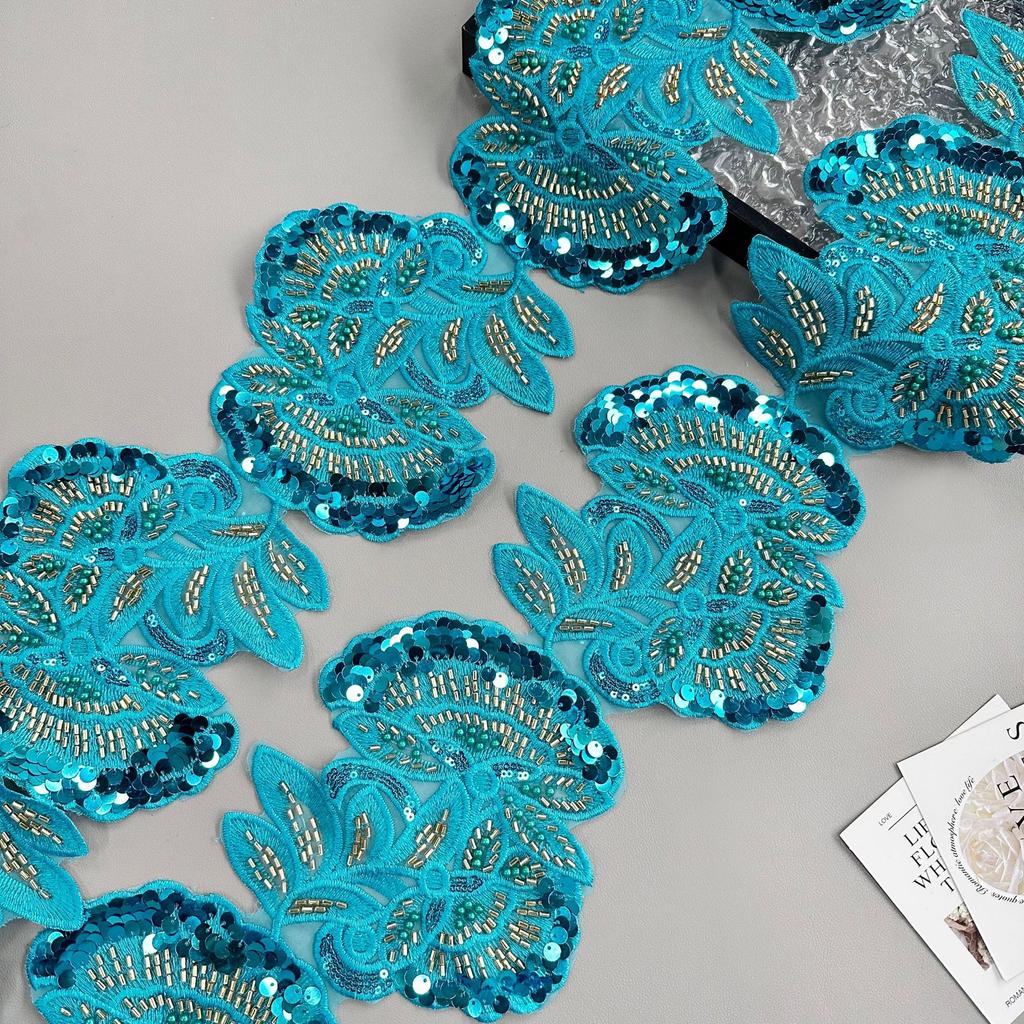 Heavy Industry Multi-Color Mesh Yarn Bead Sequin Embroidery Flower Patch Lace Decoration Ethnic Style Dress Clothing Cloth Sticker