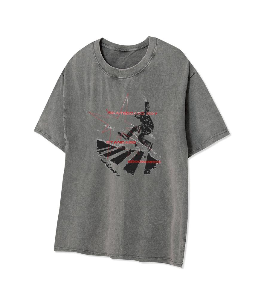 STANDARDERROR 87-Stan320 Skateboard Boy Crack Pigment Short Sleeve T-Shirt (3 Colors)