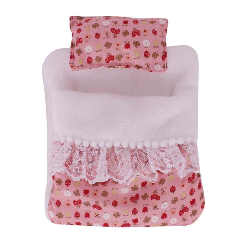 Popular Doll Bed With Flower Pattern Detachable Pillows And Sleeping Bag For Plush Dolls 17cm Plush Figure Doll Display