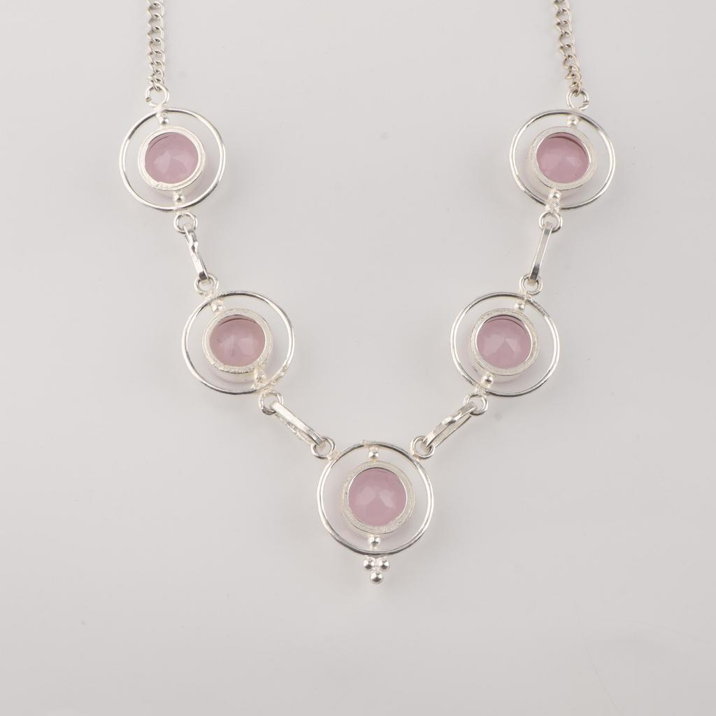 Rose Chalcedony Gemstone Silver Necklace, 925 Sterling Silver Handmade Necklace, Wedding Necklace, Elegant Bridal Necklace RN-2-20
