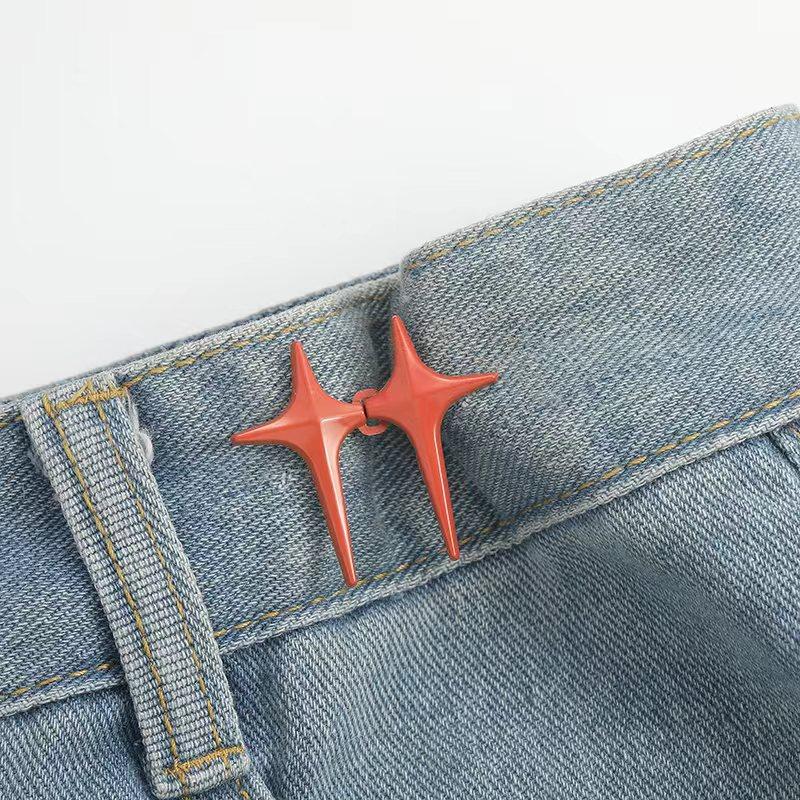 1 Pair Cross Star Waist Buckle Buckle Detachable No Nail No Stitch Waist Button Waist Circumference Change Waist Artifact