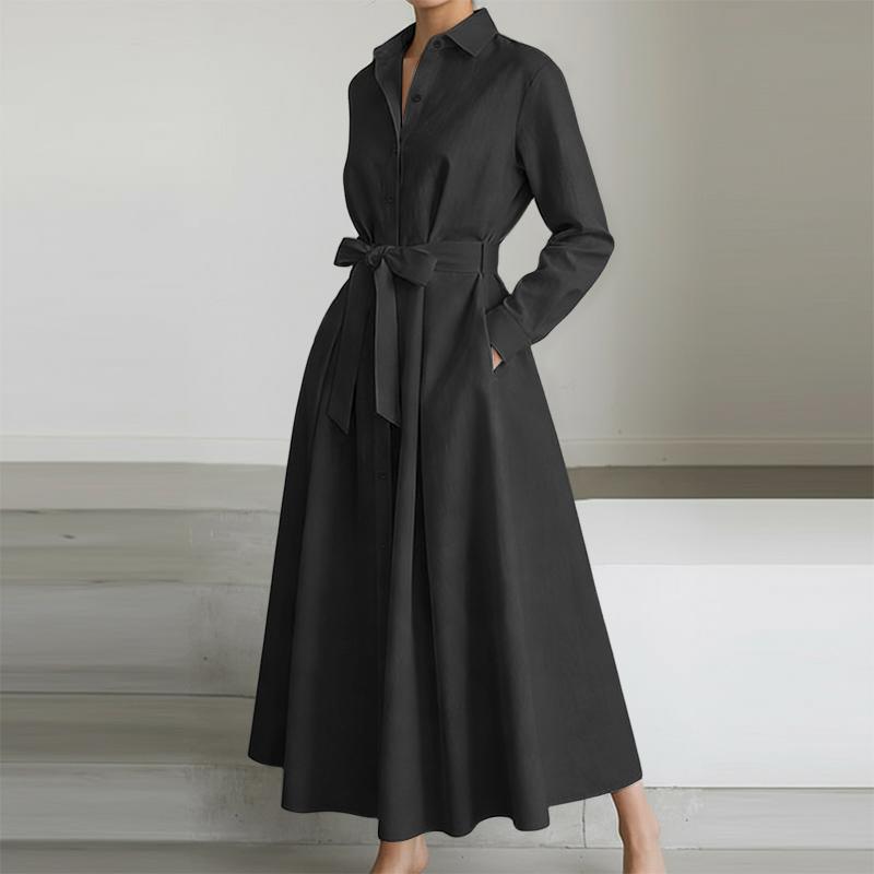 ZANZEA Lässiges Damen-Hemdkleid mit Umlegekragen und langen Ärmeln