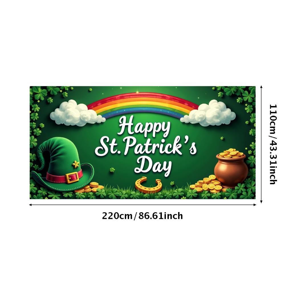 St Patricks Day Backdrop Banner Leprechaun Hat Shamrock Party Background Celebration Photography Props Event Supplies Decoration