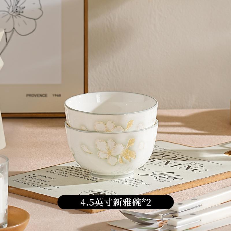 Bowl 2025 Dish Set Household Underglaze Ceramic Tableware Dish Set High Value Rice Bowl Combination