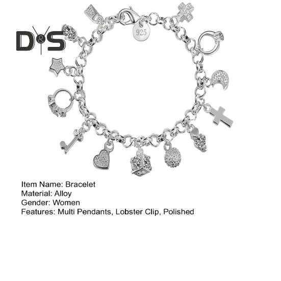 Bracciale da Donna Multi Ciondoli Lega Catena Vuota Colore Solido Moschettone Gioiello da Polso Donna Regalo di Anniversario Braccialetto Leggero
