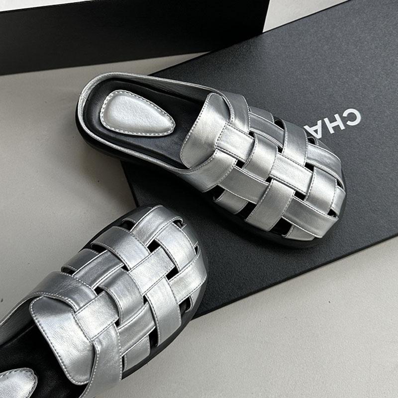 Casual Half Slippers Women Shoes Summer Indoor Outside Wear 2026 New Retro Weaving Hollow Thick Bottom Roman Slides Mules