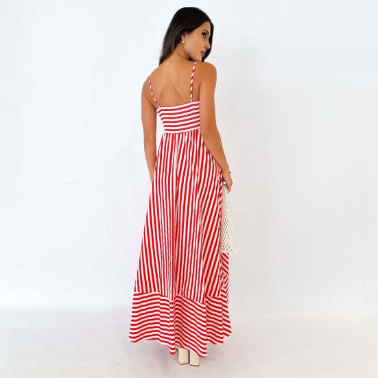 Striped Sleeveless Maxi Dress for Women Spaghetti Strap Smocked Swing Long Dress Summer Vacation Cami Sundress