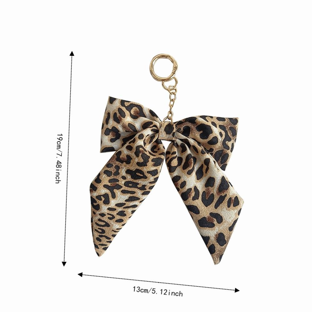 Polyester Bow Bag Charm Fabric Keyring Accessory Elegant Look Leopard Print Keychain  Car Keys