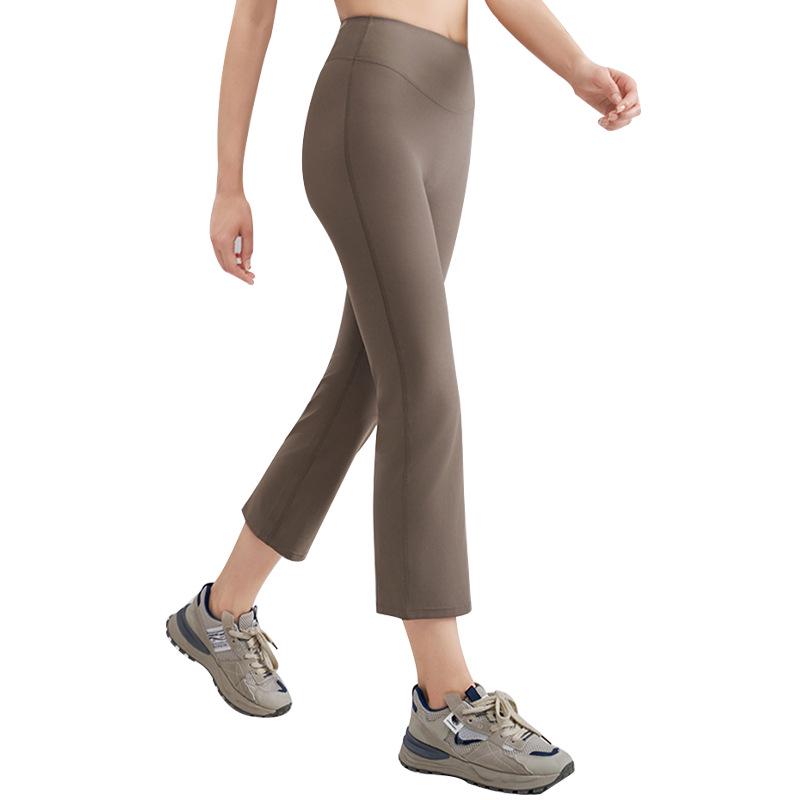 High-Waist Nude Yoga Flared Pants - Women's Summer Elastic Bodycon with Peach Hip Shaping