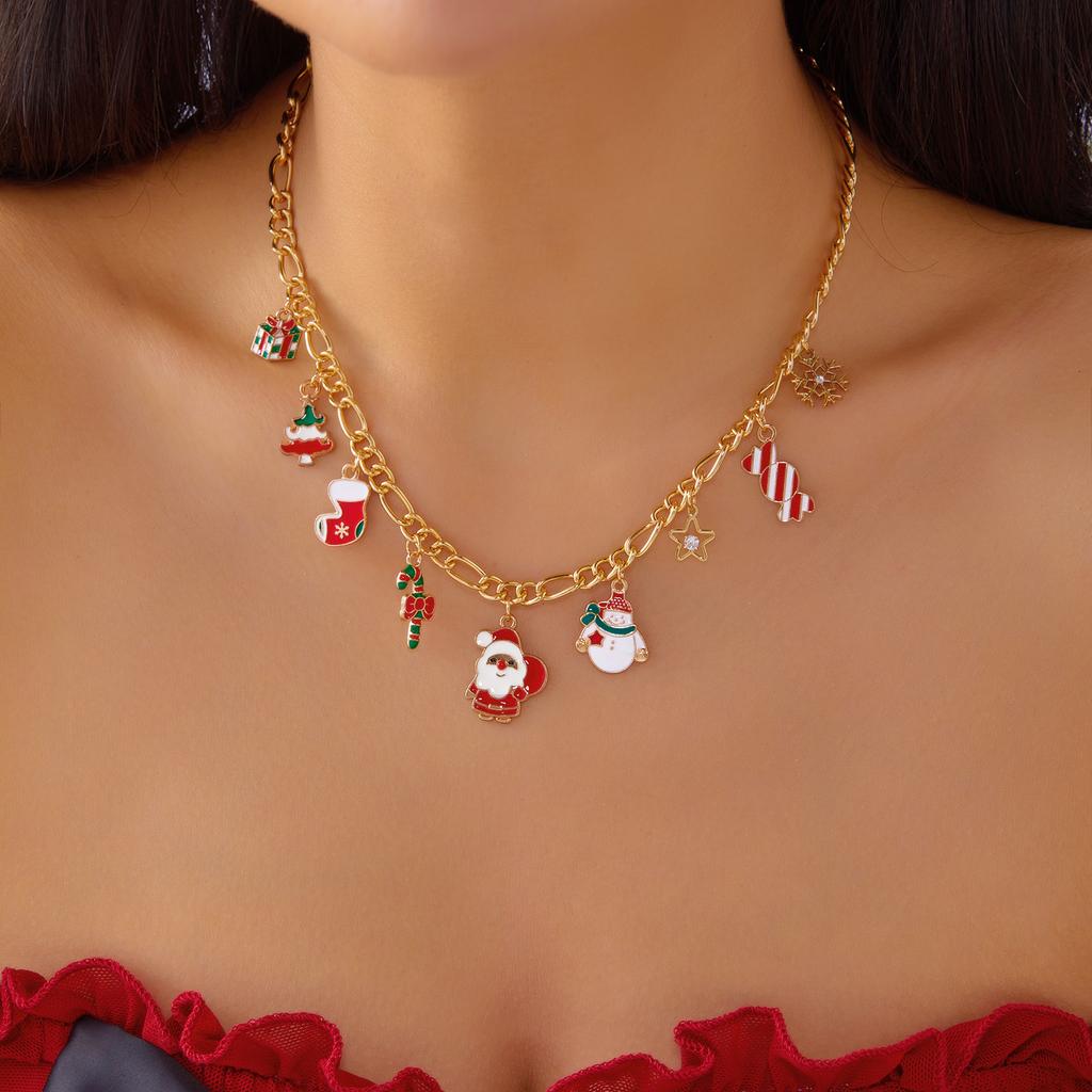 Lovely Exquisite Christmas Clavicle Chain Necklace for Women Party Festival Xmas Tree Santa Claus Elk Crystal Chain Jewelry Gift