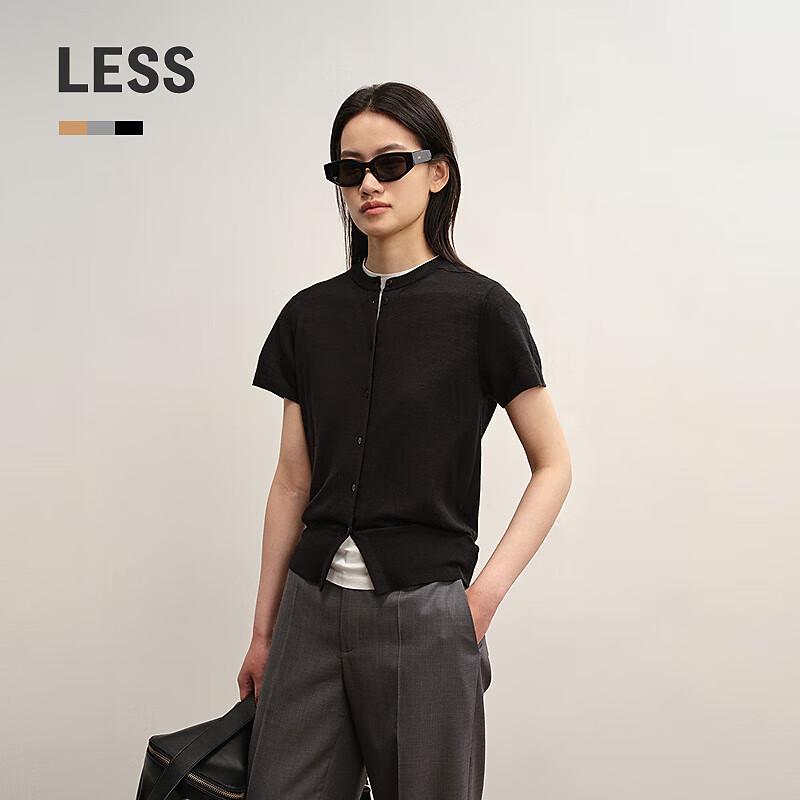 

LESS Women s Round Neck Short Sleeve Knit Cardigan M