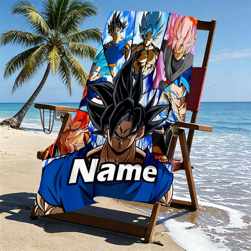 Custom Name Personalized DRAGON BALL Print Beach Towel, for Trip Camping Beach Party Home Decor, Birthday Gift for Family & Friends