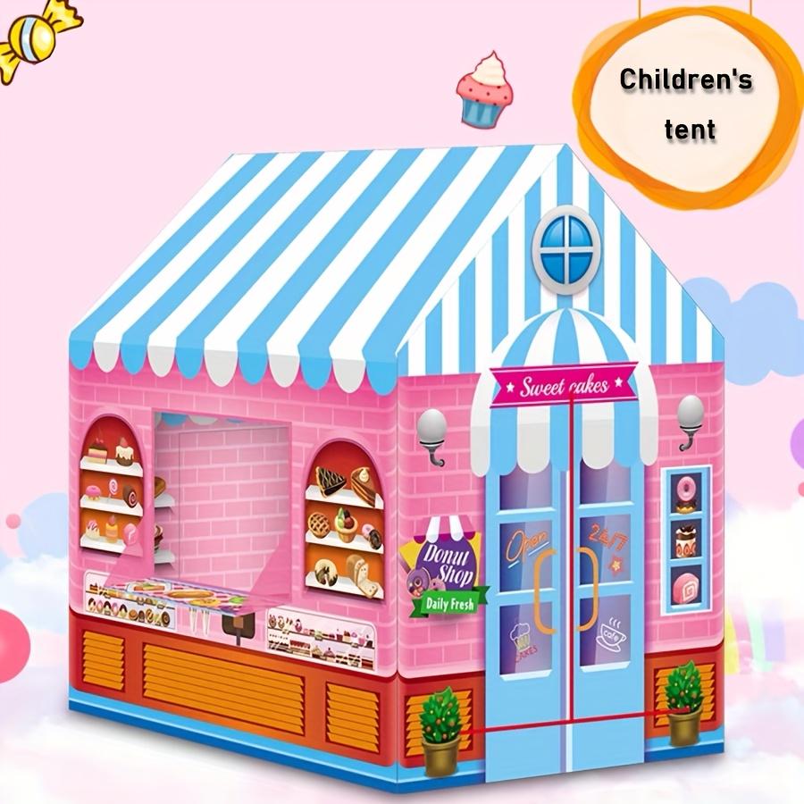 Süßigkeitenladen Spielzelt für Kinder Rosa Blau Gestreiftes Desserthaus mit Buntem Kuchen & Eiscreme-Display Outdoor Spielzelt