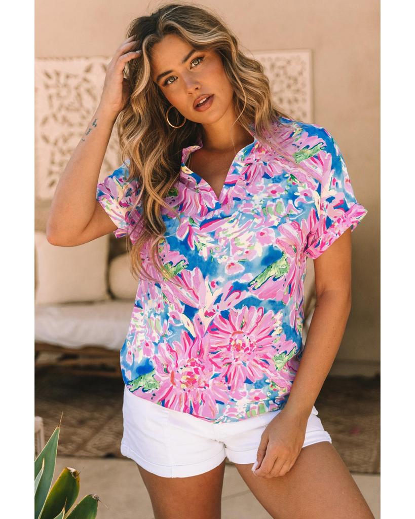 Azura Exchange Bluză cu imprimeu floral abstract și decolteu în V