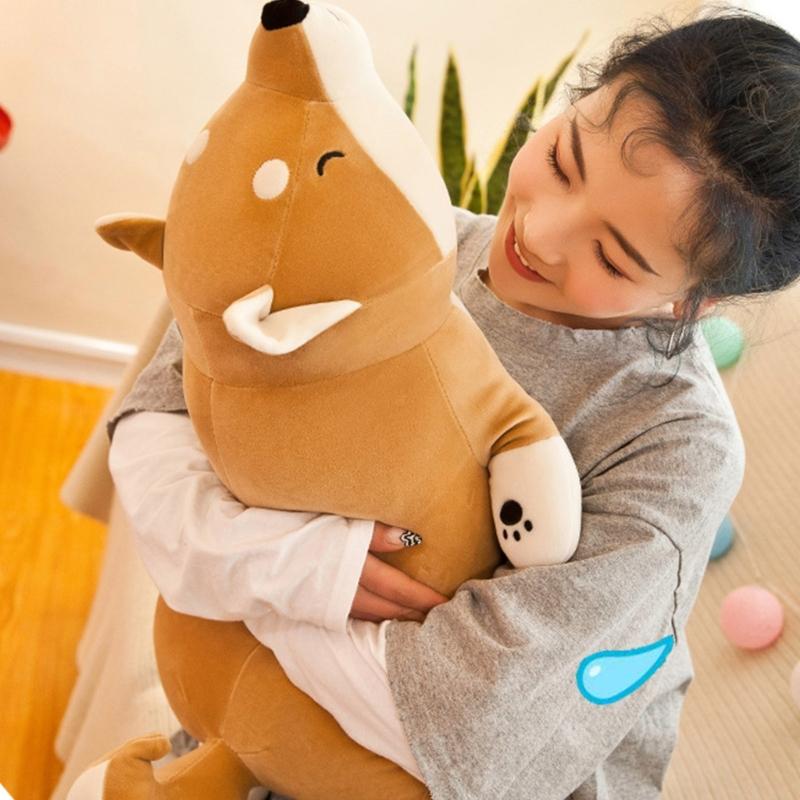 Long Cartoon Shiba Dog Plushie Pillow Stuffed Animals Pillows Cute for Sleeping Hugging Soft Toy Kids Adults Gift