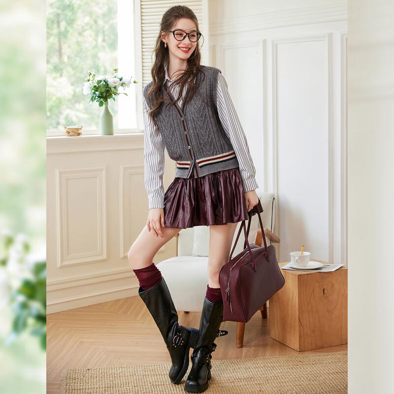 Bailuyu Women's Striped Faux Two-Piece Knit Cardigan