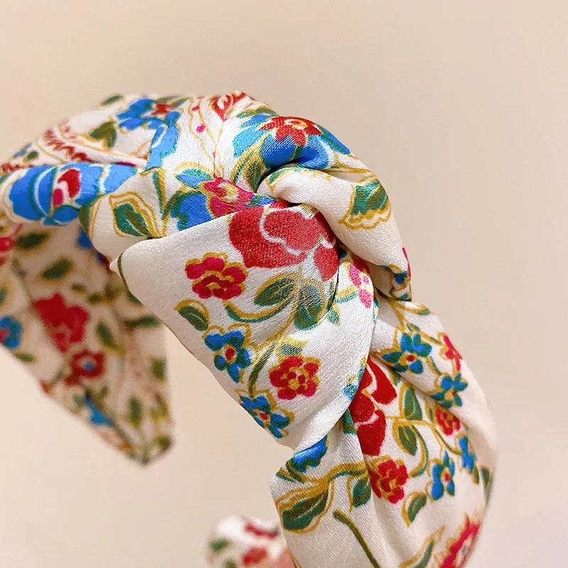 Vintage Stoff Stickerei Gedrehtes Haarband Mode All-Match Breitrandiges Stirnband Druck Haarschmuck für Frauen Diademe