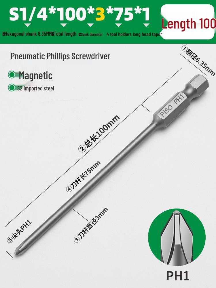 PISO Anti-Slip Cross Extended Rod Strong Magnet Hex PH2 Drill & Screwdriver Bit Set