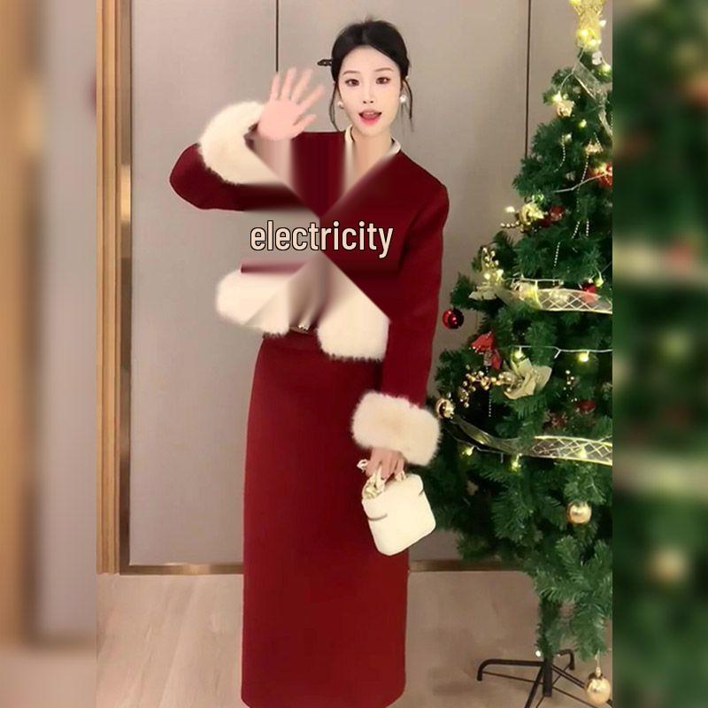 Elegant Red New Year 2026 Retro Jacket and Skirt Set: Chinese National Style L красный