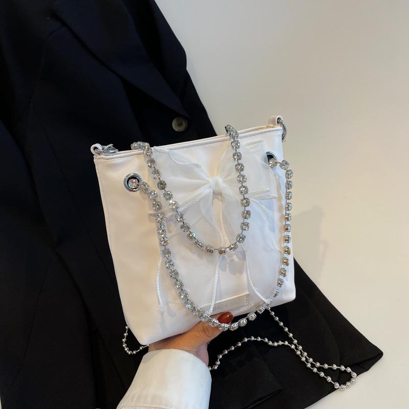 Diamond-Studded Handbag Women Ssummer Newest Bow Small Square Bag Chain Messenger Bag Shoulder Bag