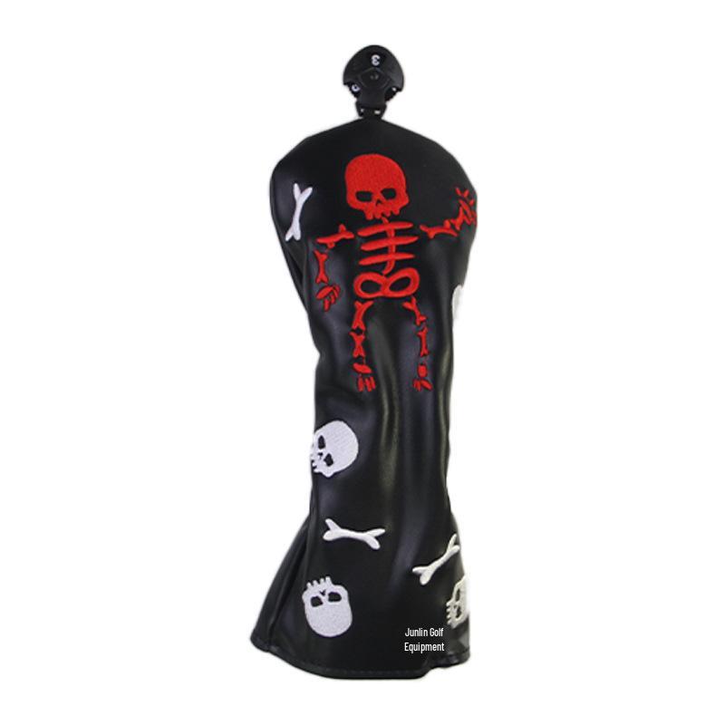 Skull Embroidered Golf Wood Headcover with Rotating Number Tag (1/3/5/UT)