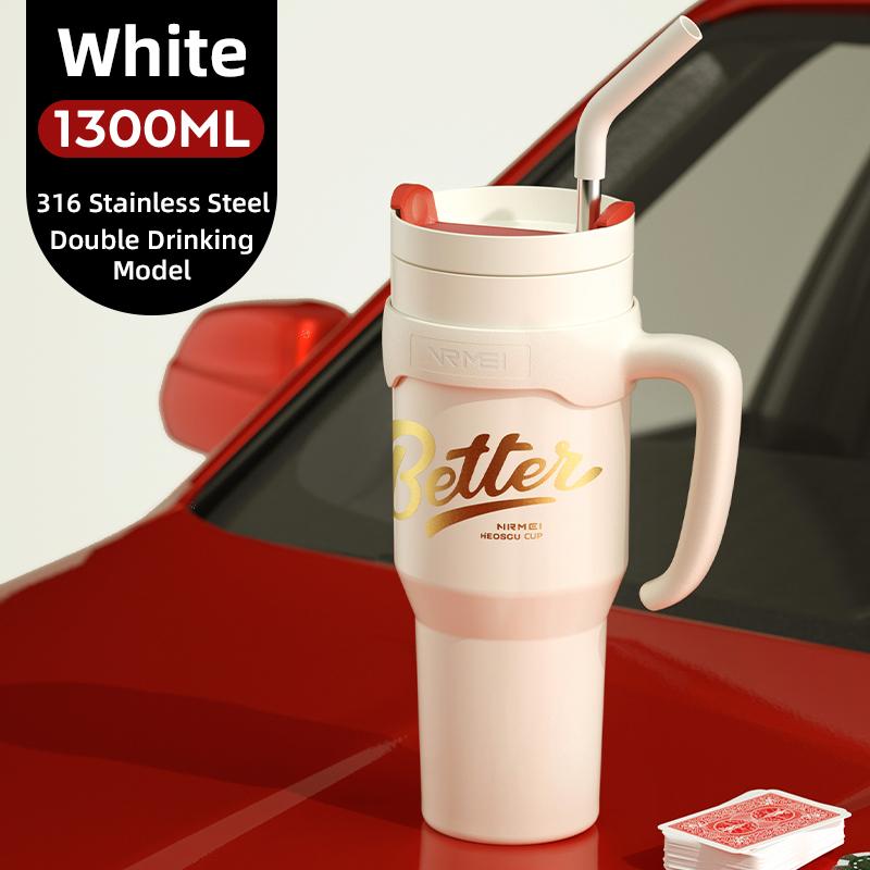 Stainless Tumbler Cup with Straw and Handle Keep Hot and Cold Thermal Bottle Outdoor Portable Large Capacity Coffee Mug 1300ML