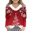 Christmas Day Girls Long Sleeve T Shirts Kids  Girls' V-Neck Tee Christmas Print Long Sleeve Top