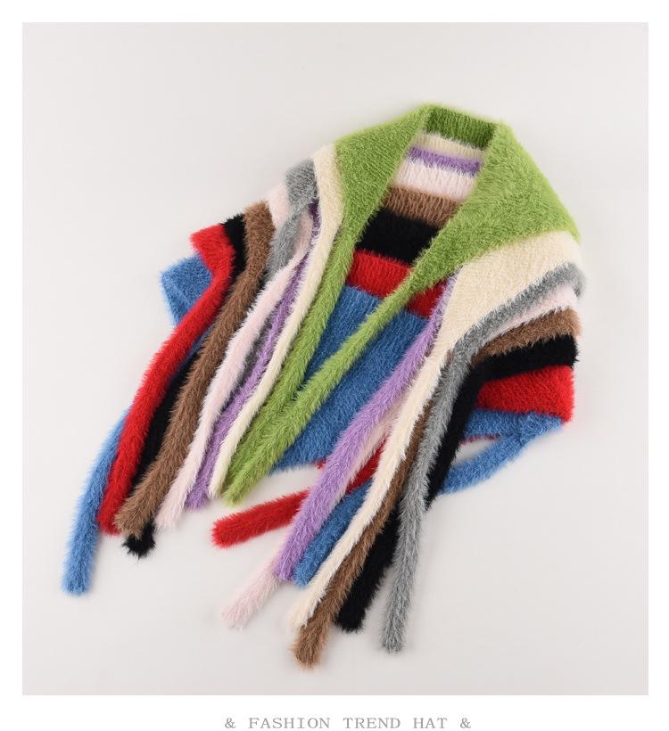 Women's Fluffy Knit Wool Triangle Headscarf - Sweet & Warm, Perfect for Autumn and Winter