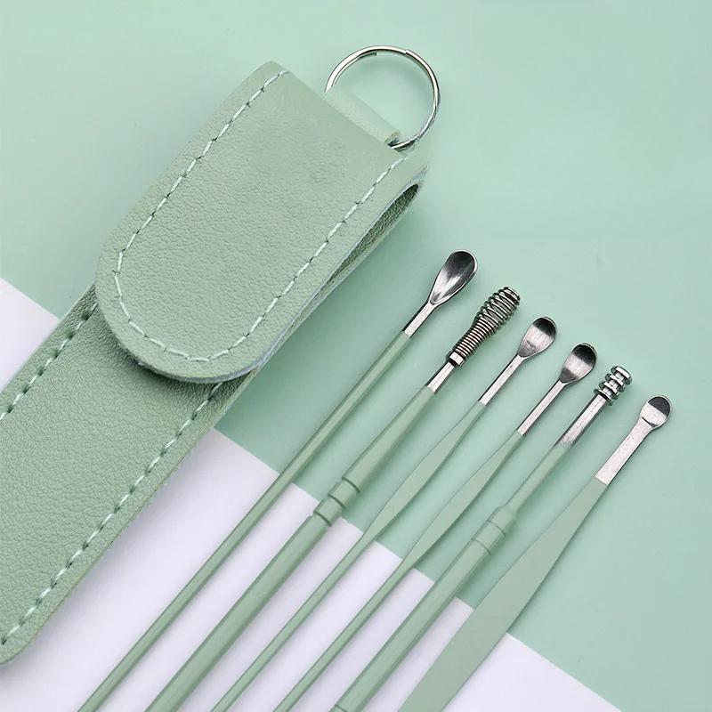 

6 шт./набор из нержавеющей стали, ложка для чистки ушей, набор инструментов для удаления ушной серы, ложка для ухода за ушами для детей и взрослых, набор из 6 шт. для ухода за ушами зелёный