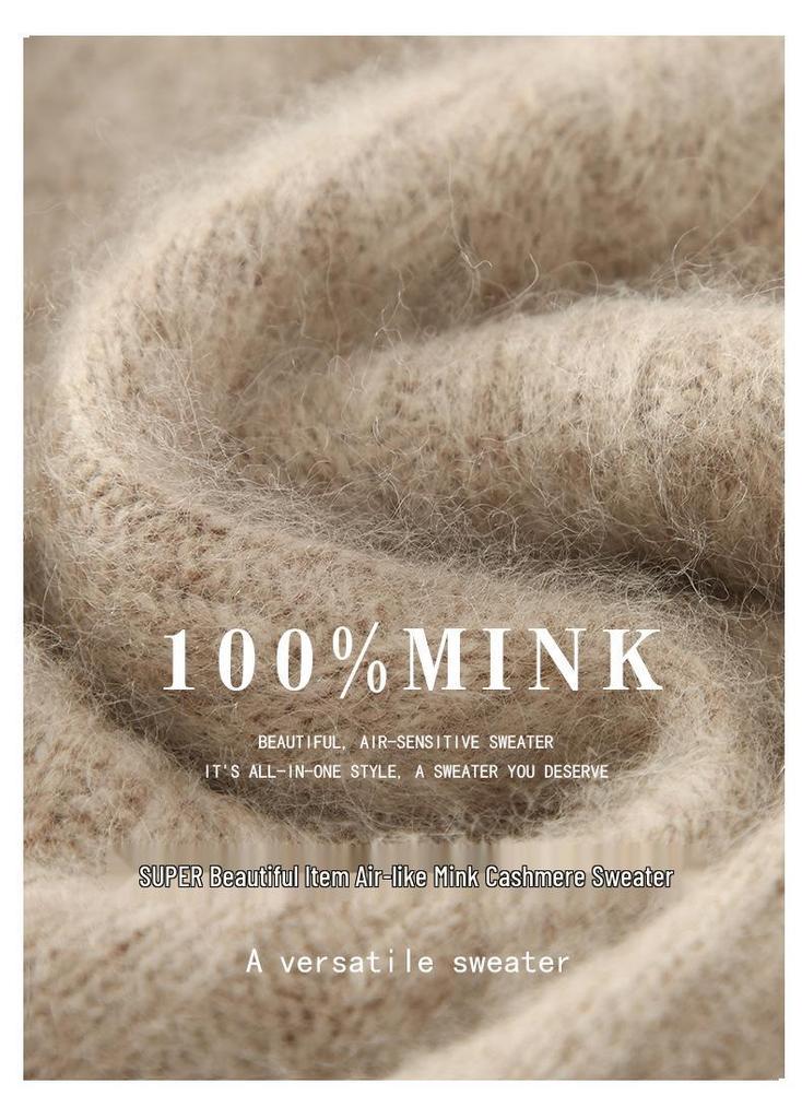 Lekasha Women's Mink Cashmere Knit Pullover - Half-High Neck, Autumn/Winter Loose Fit.