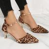Leopard Print High Heel Shoes for Women 2025 Large New Sexy European and American Strap Hollow Shoes