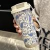 530ml Blue Paisley Floral 316 Stainless Steel Coffee Tumbler, Dual Sip Vacuum Insulated Travel Cup with Carry Lanyard