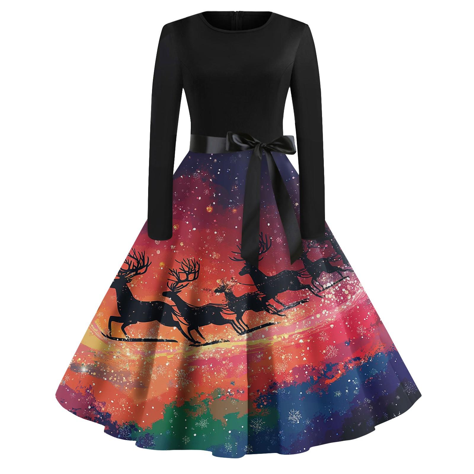 

Жіночі різдвяні сукні з принтом, з довгим рукавом, з круглим вирізом, великих розмірів, вечірні, для випускного балу XXXXXL