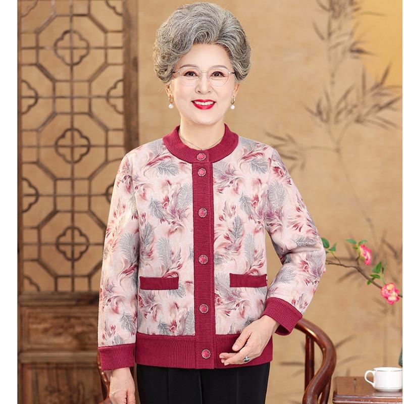Oma Herbst und Winter Strickpullover Frau alte Dame Mantel alte neue Mutter Packung Fleece verdickter Strickjackenpullover