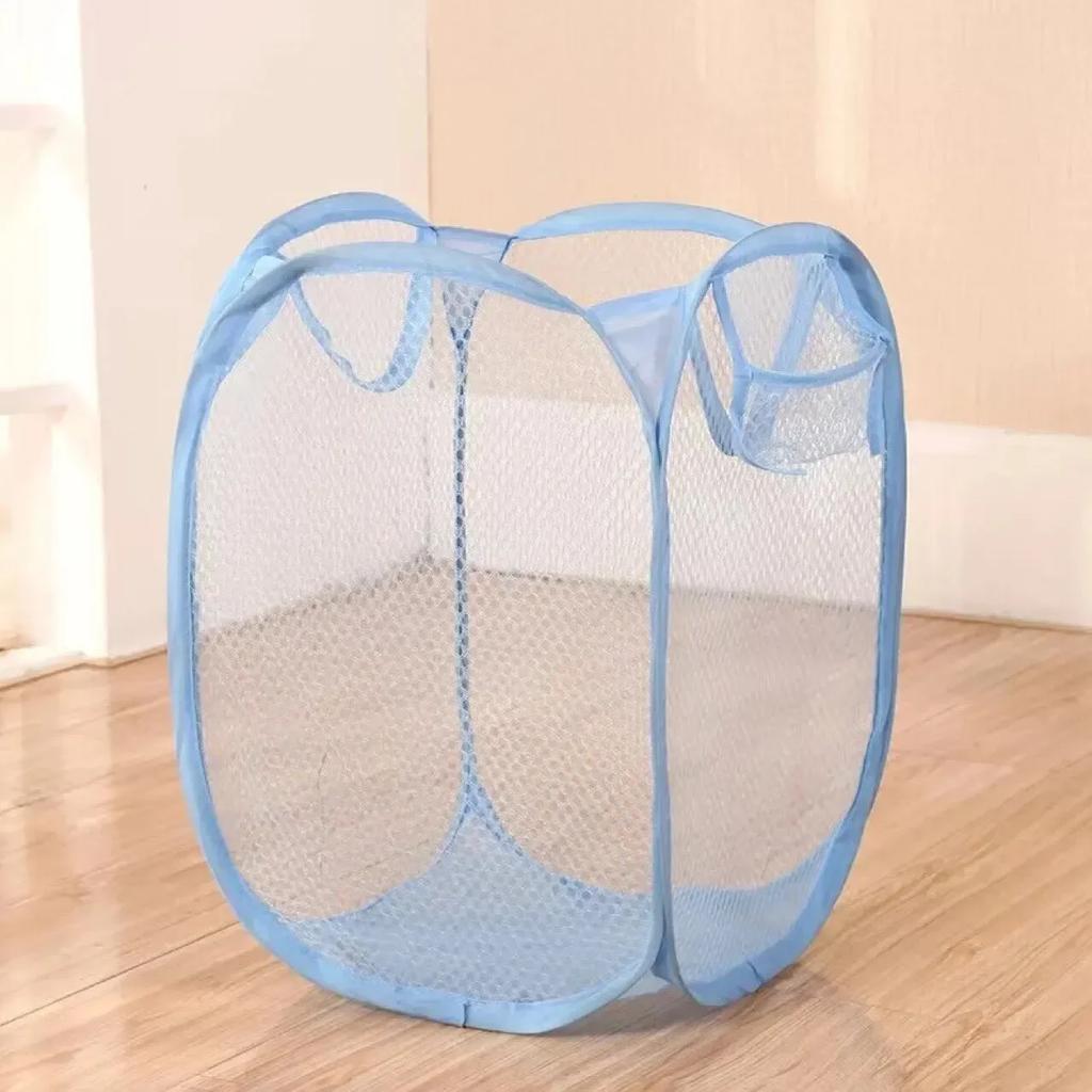 1pcs Folding Household Laundry Storage Basket Mesh Dirty Clothes Storage BasketToy Storage Bag Household Storage Bucket