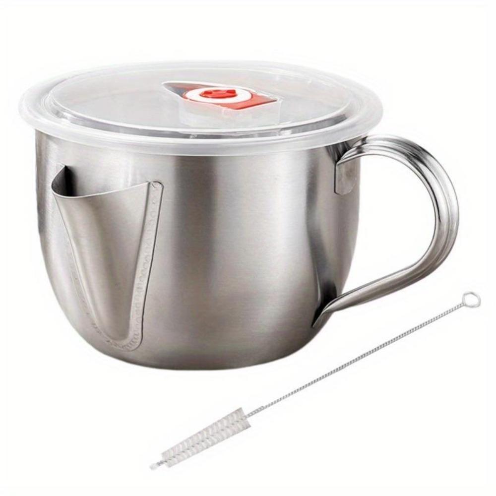 1000ML Stainless Steel Oil Filter Soup Pot Kitchen Grease Oiler Filter Strainer Bowl Large Capacity Storage Jug Cooking Tools