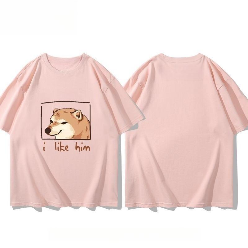 2025 Autumn and Winter Fashionable and Comfortable Cotton T-shirt Dog ID Card Printing Men and Women Large Size Couple T-shirt