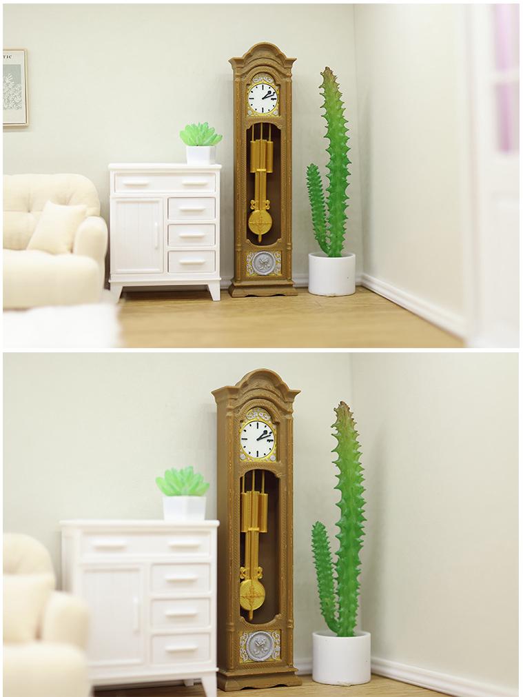 1:12 Miniature European Style Mantel Clock with Pendulum - Retro Dollhouse Room Decor