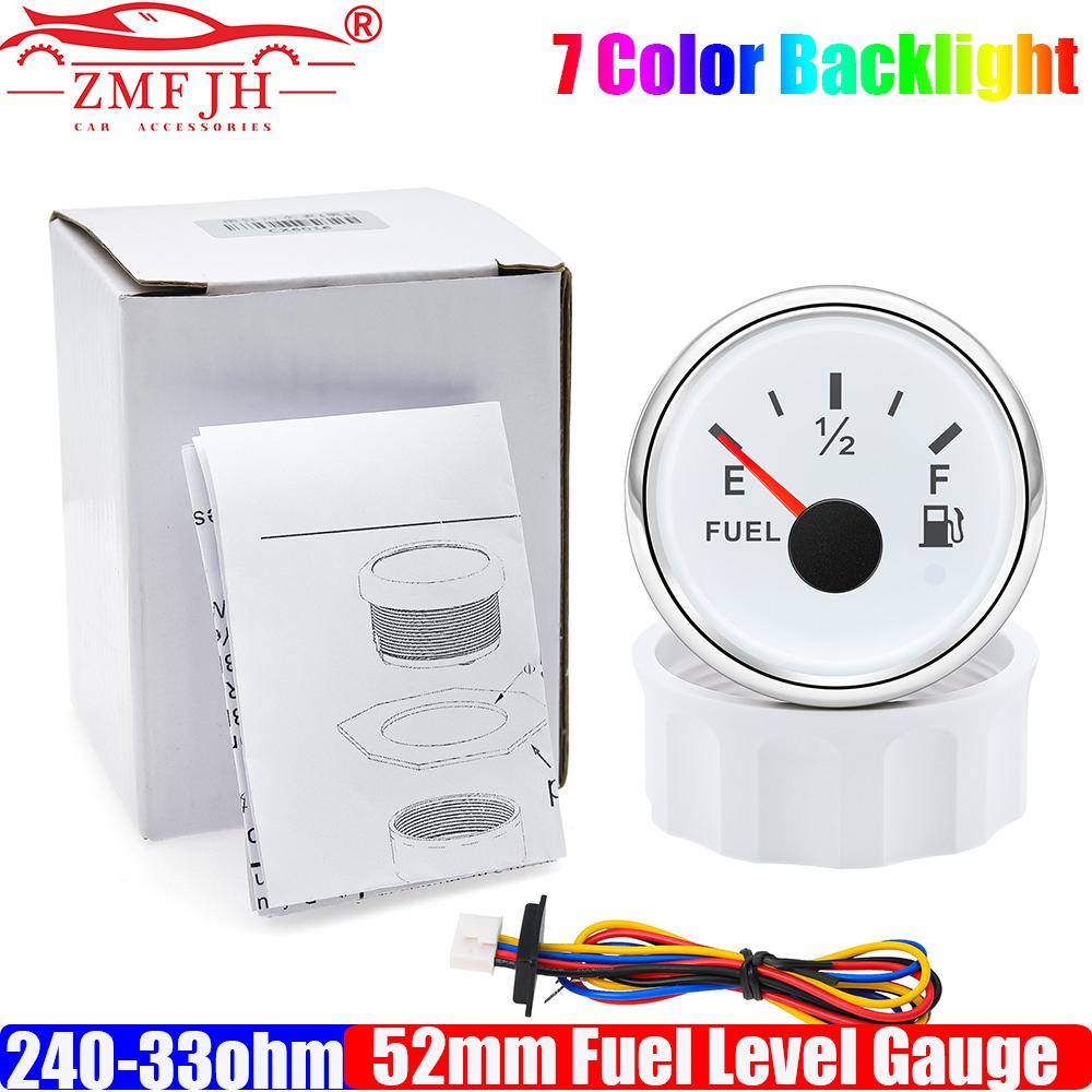 

ZMFJH 240-33ohm Fuel Level Gauge with Flashing Alarm Waterproof 52mm Oil Tank Meter Indicator 7 Color Light for Auto Car Boat WS