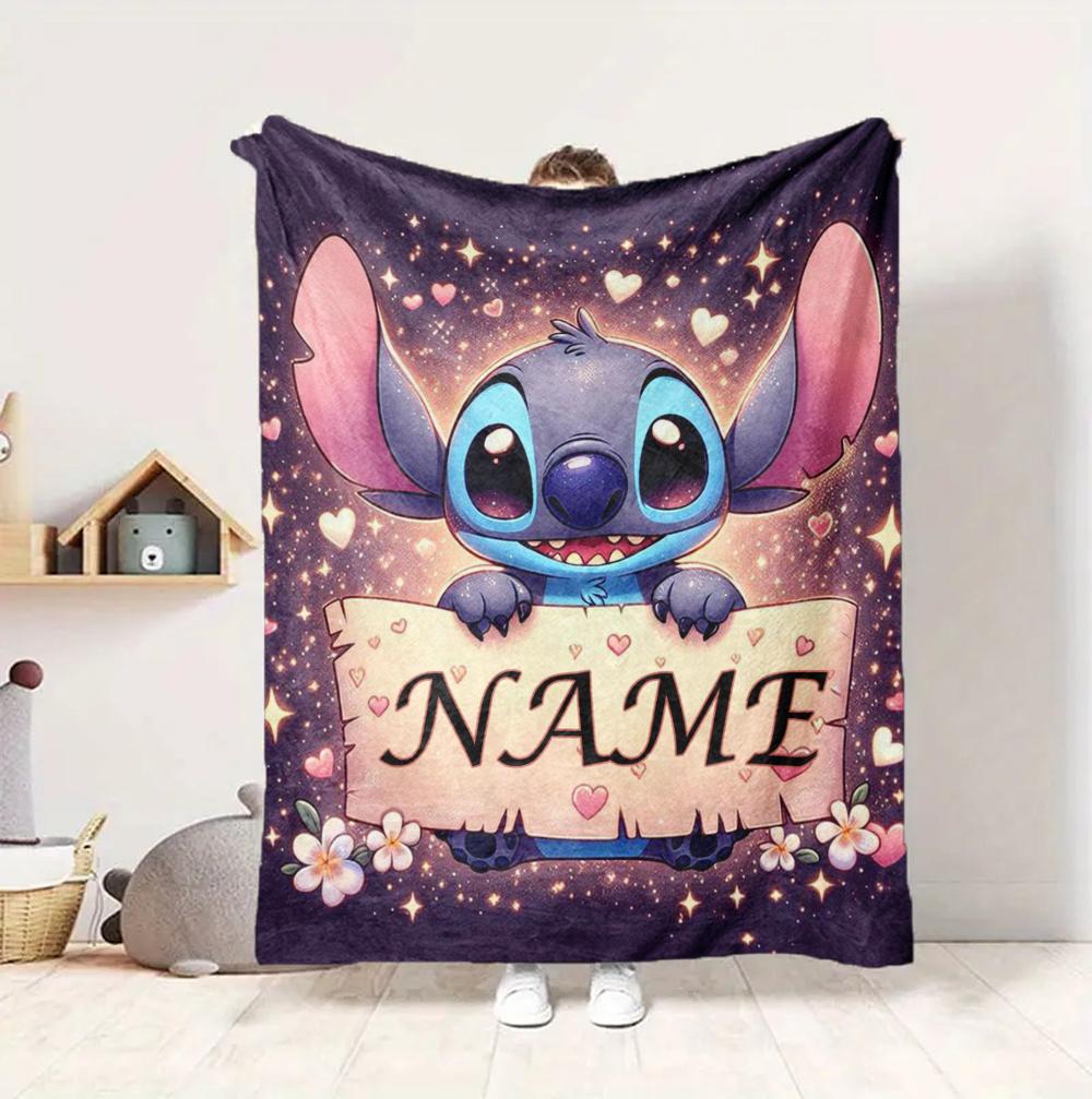 Custom Name Stitch's Sign Flannel Blanket Throw Blanket Soft Warm Sofa Bed Decor Unique Gift
