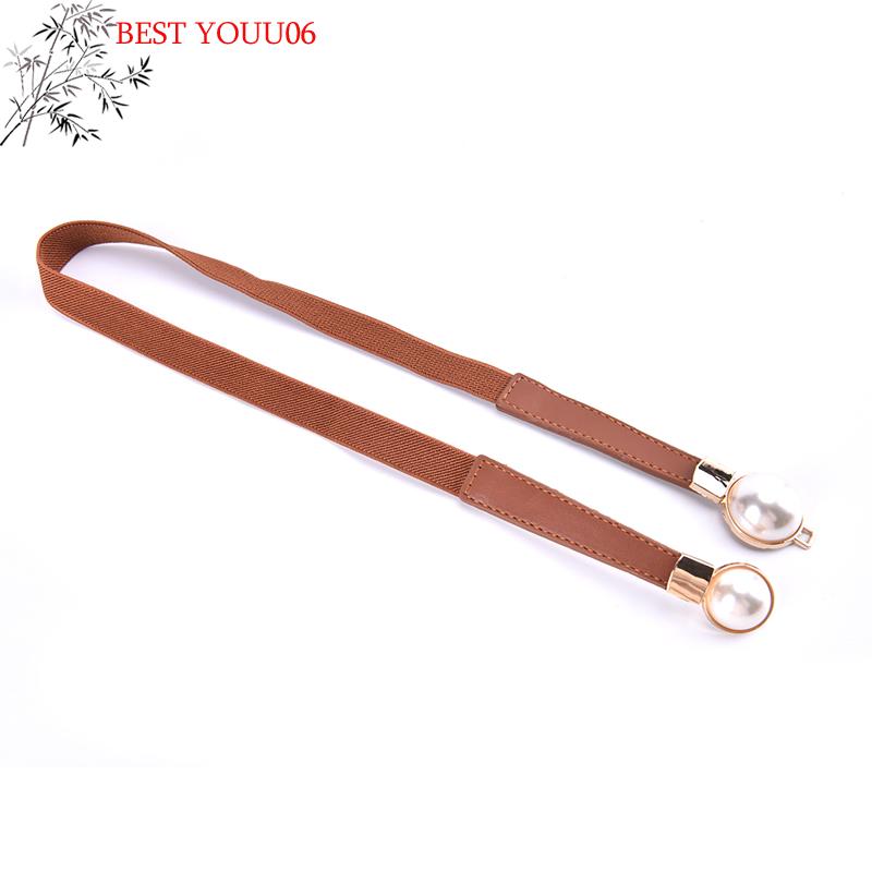Hot Creative Pearl Buckle Belt PU Leather Dress Skirt Waist Elastic Thin Women Belts Ladies Waistband