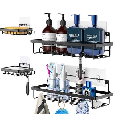 4x Estante de Ducha de Baño Metálico Negro Autoadhesivo para Montar en la Pared