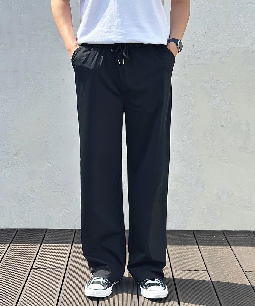 ROCKED GARAGE Unisex Cooling Semi-Wide Elastic Waist Pants_Black