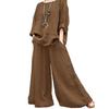 2 Pcs/Set Women Top Pants Set Round Neck Retro Long Sleeves Blouse Wide Leg Elastic Waist Trousers Daily Leisure Loose Outfit