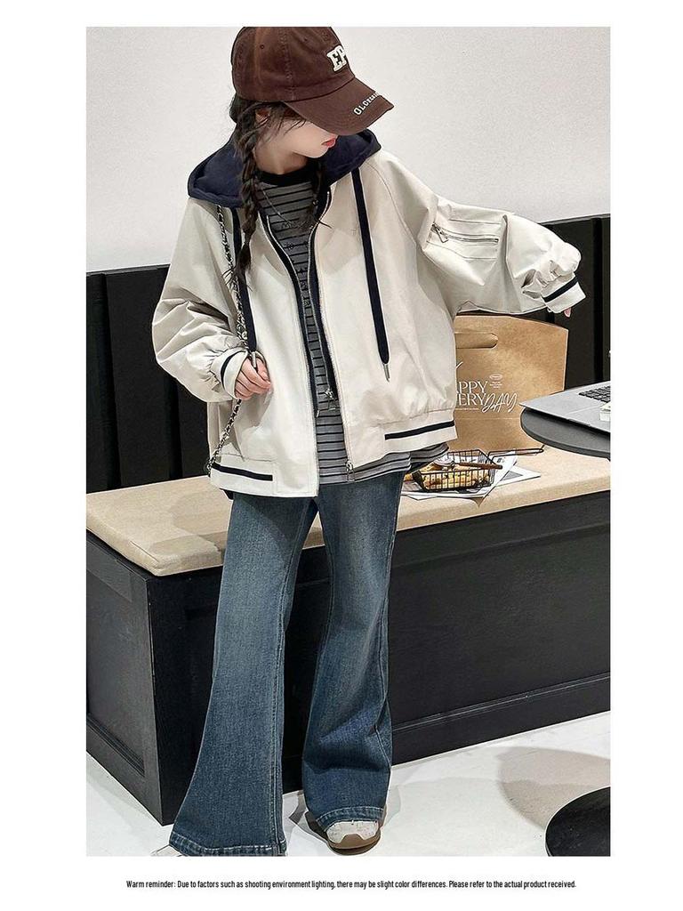2025 Spring/Autumn Girls' Two-Piece Style Baseball Jacket - Fashionable Casual Top for Big Girls