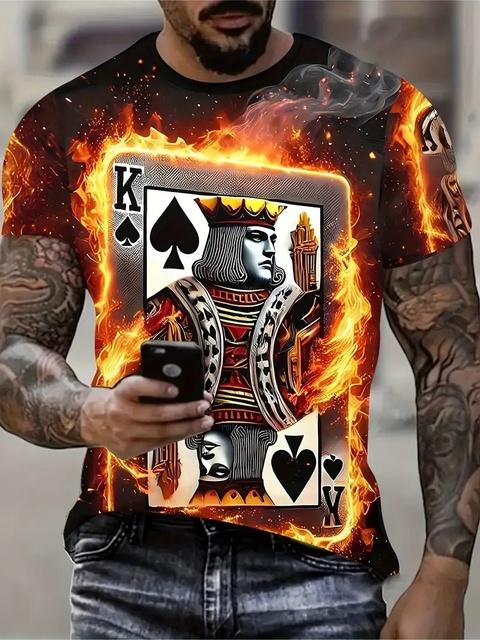New 3D Poker King Pattern Casual Short Sleeve T-shirt Men's Comfortable T-shirts Streetwear