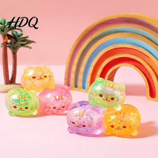Portable Stress Ball 1/2/3Pcs Mini Cat Squeeze Toy Relief Clear Glitter Kitten Decompression Sugar Sensory Fidget Party Favors Anti-stress