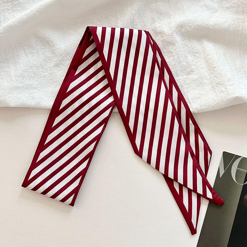 Luxury  Scarf Red Stripe Printing Women Scarf Bag Hair Skinny Silk Scarves Lady Foulard Neckerchief Headband